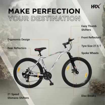 HRX XTRM MTB 500 85% Assembled with Front Suspension 27.5 T Mountain Cycle (21 Gear, Grey) HRX XTRM MTB 500 85% Assembled with Front Suspension 27.5 T Mountain Cycle (21 Gear, Grey)